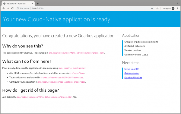 quarkus-dev-landing-page The Quarkus dev landing page.