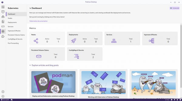 Podman Desktop connected to the MicroShift instance from CRC.