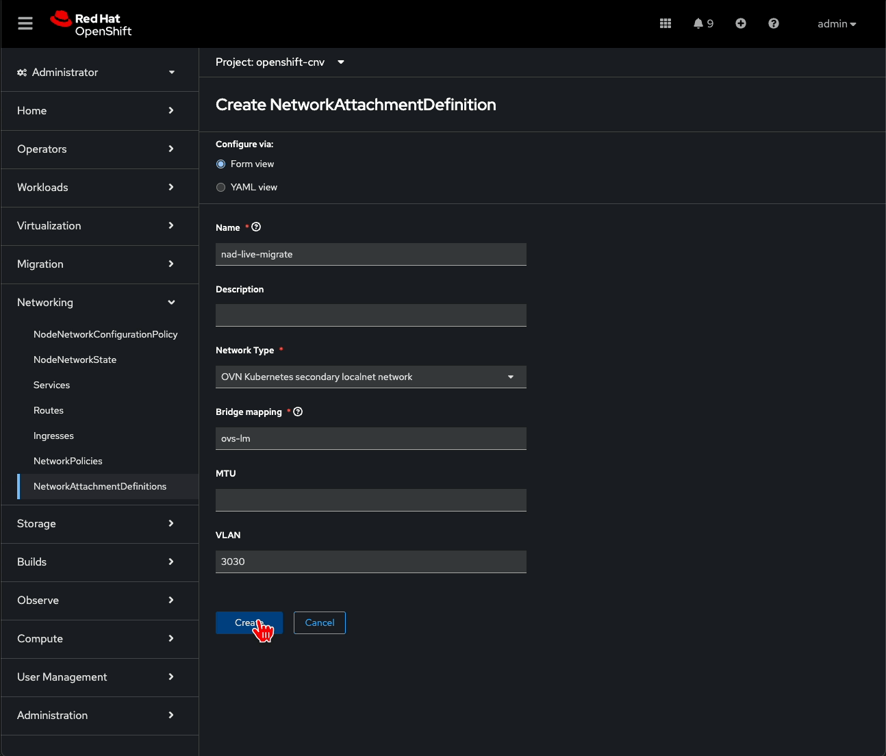 NetworkAttachmentDefinition screenshot